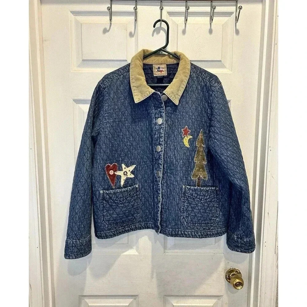 Don’t Mess With Texas Quilted Denim‎ Jacket Size XL Embroidered Christmas Tree